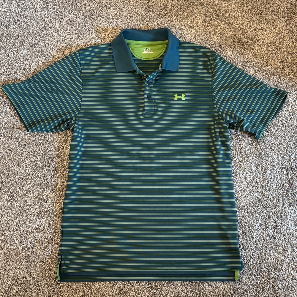 Under Armour Men's Polo Shirt - Blue and Green Stripes